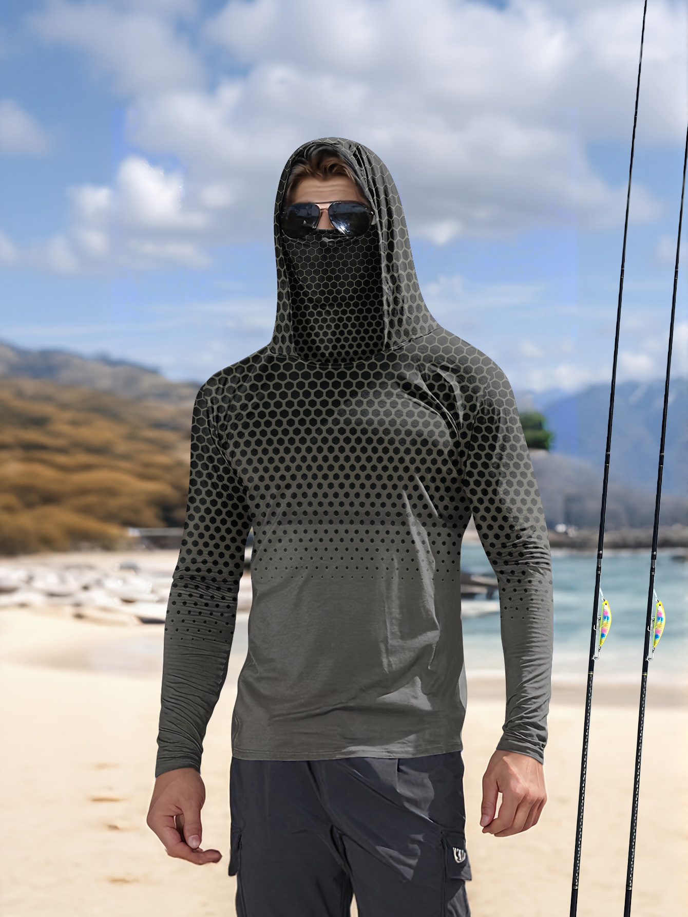 Sports Mask Breathable - Erkek Yazlık UPF50+ Balıkçı Kapüşonlu Üstü